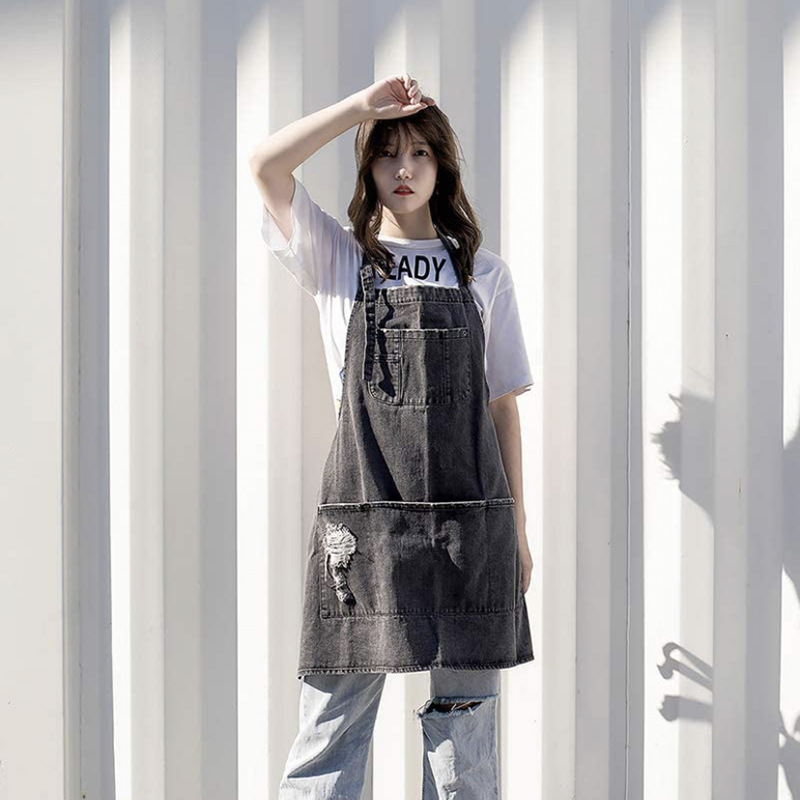 Coffee Tea Garden - Celemek Denim Katun Cuci Jepang, Pakaian
