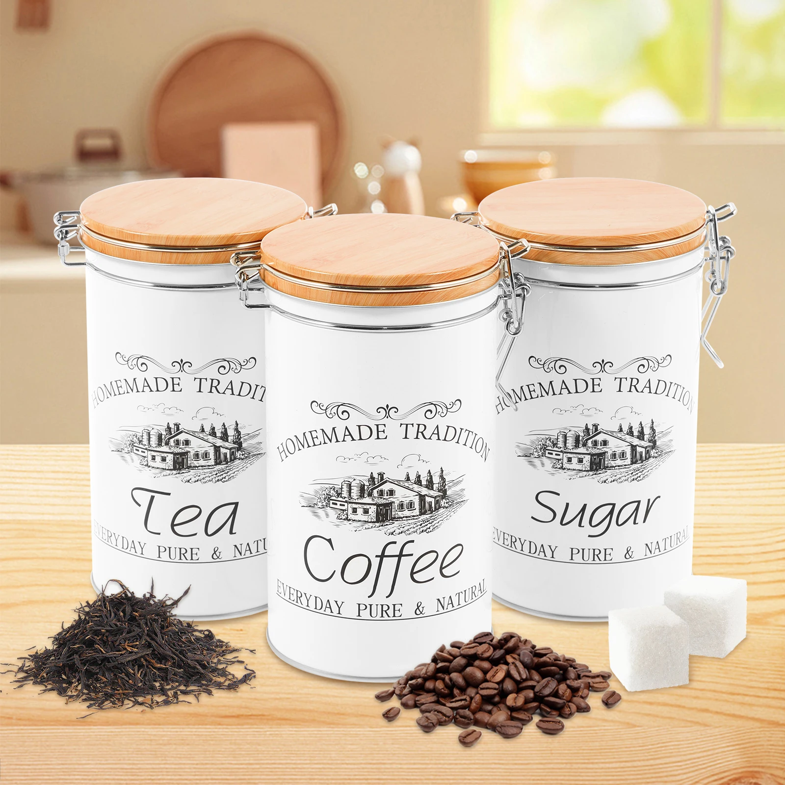 Coffee Tea And Sugar Canister Set - 3 Buah/Set Kaleng Gula Kopi Teh