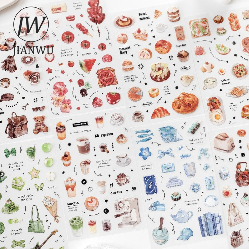 JIANWU Stiker PET Kolase Bahan - Coffee Tea Journal ulasan dan harga