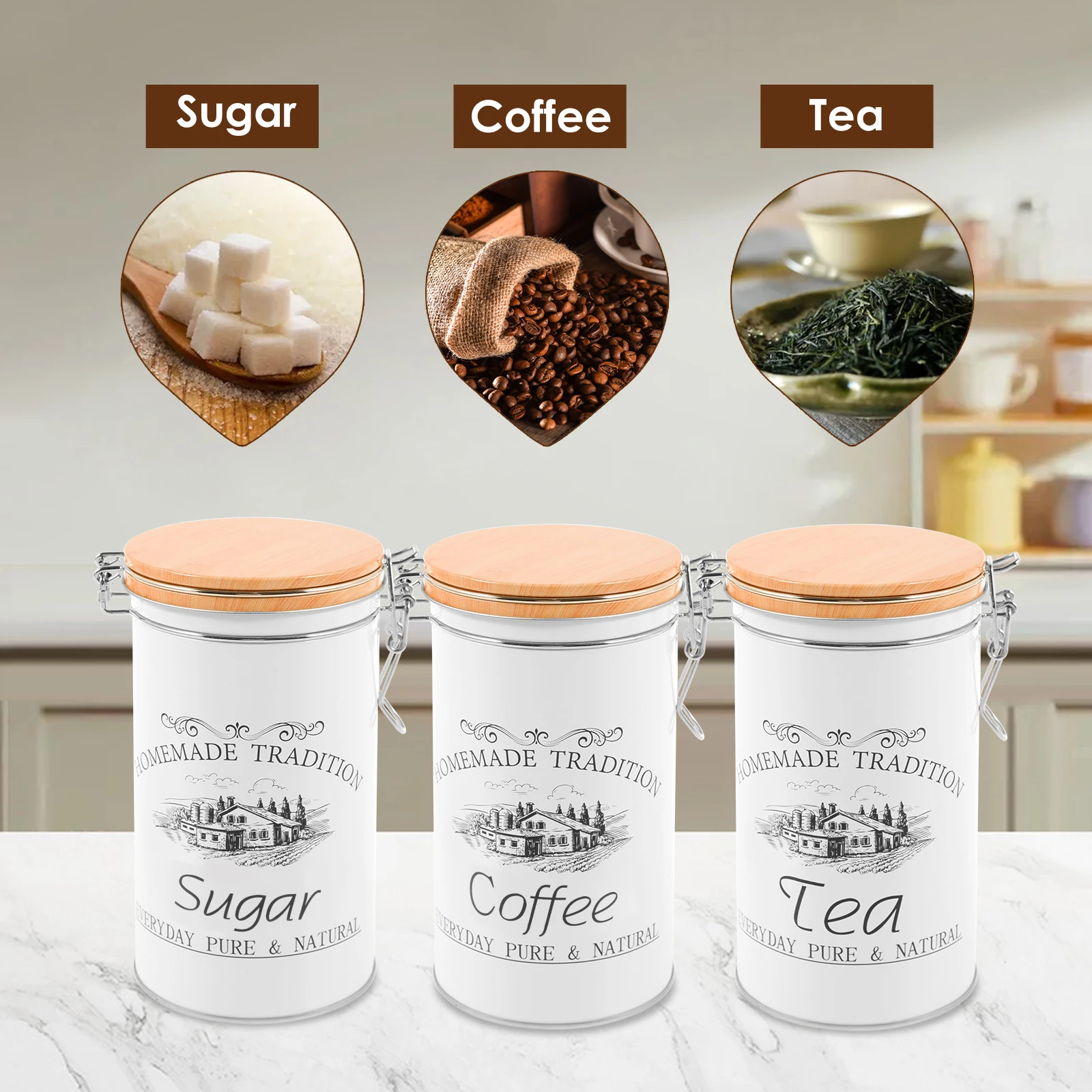 3 Buah/Set Wadah Teh Kopi Gula - Coffee Tea And Sugar Canister Set ulasan dan harga