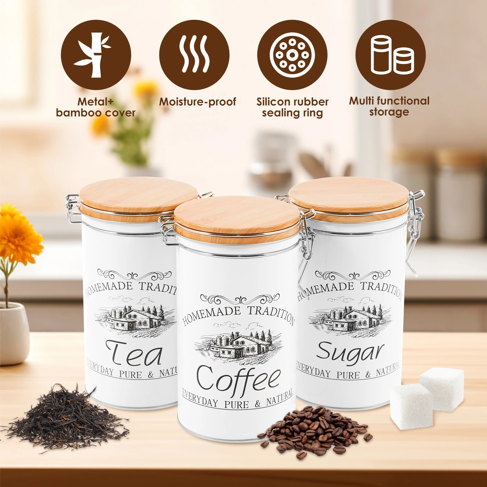 3 Buah/Set Wadah Teh Kopi Gula - Coffee Tea And Sugar Canister Set ulasan dan harga